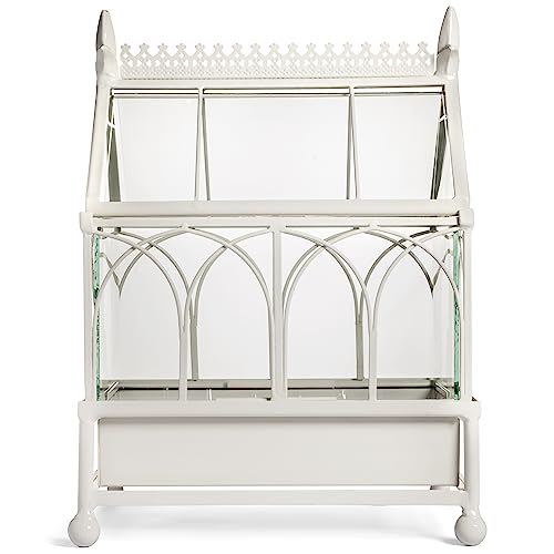 H Potter Glass Terrarium Succulent Planter Wardian Case Plant Container Metal Tabletop Off White