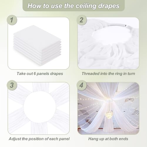 White Chiffon Wedding Arch Ceiling Drapes - Set of 6