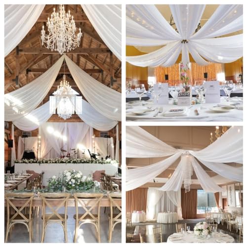 White Chiffon Wedding Arch Ceiling Drapes - Set of 6