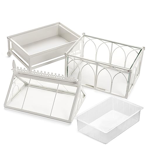 H Potter Glass Terrarium Succulent Planter Wardian Case Plant Container Metal Tabletop Off White