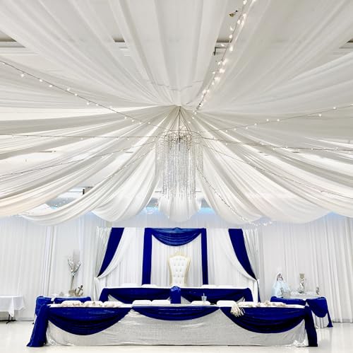 White Chiffon Wedding Arch Ceiling Drapes - Set of 6