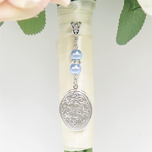 Memorial Bouquet Charm: IDLAN Oval Locket Photo Keepsake