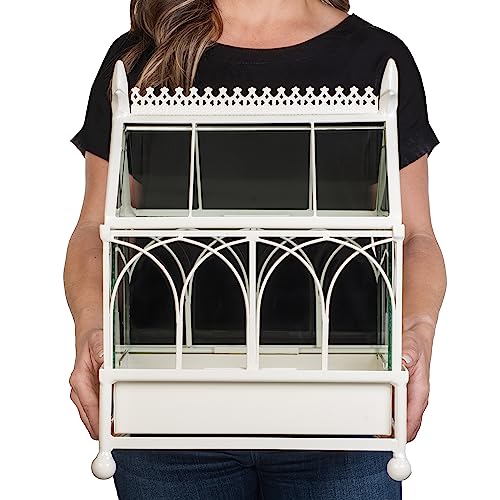H Potter Glass Terrarium Succulent Planter Wardian Case Plant Container Metal Tabletop Off White