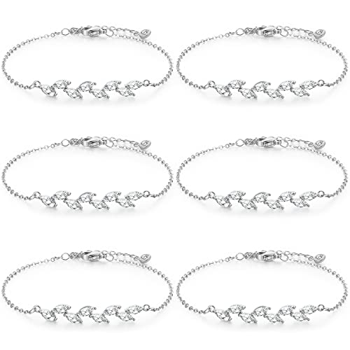 6 Pieces Dainty Bridesmaid Zirconia Leaf Adjustable Bracelets