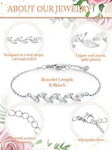 6 Pieces Dainty Bridesmaid Zirconia Leaf Adjustable Bracelets