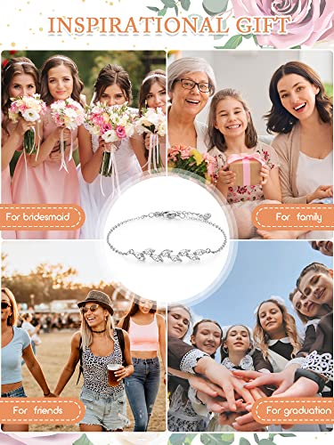6 Pieces Dainty Bridesmaid Zirconia Leaf Adjustable Bracelets
