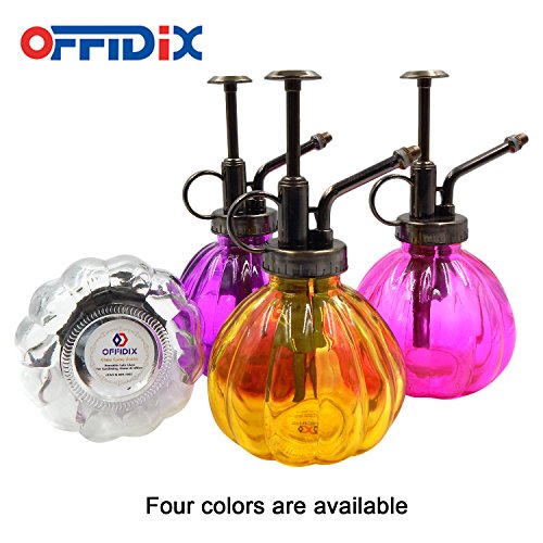 OFFIDIX Transparent Glass Watering Spray Bottle, 6.3 Inches Tall Vintage Style with Bronze Plastic Top Pump One Hand Plant Mister Glass Watering Can Indoor