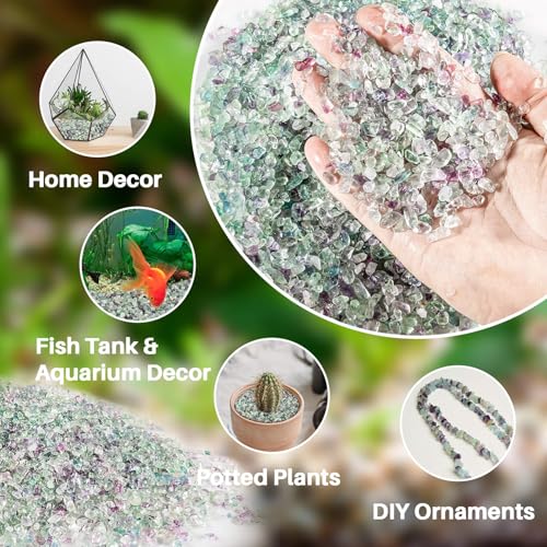 Sukh Fluorite Tumbled Crystal Chips - 0.9lb Fluorite Crushed Stone Fish Tank Rocks Gravel for Vase Fillers Decorative Fish Tank Fillers Succulent Plants Crystal Aquarium Decoration Terrarium Supplies