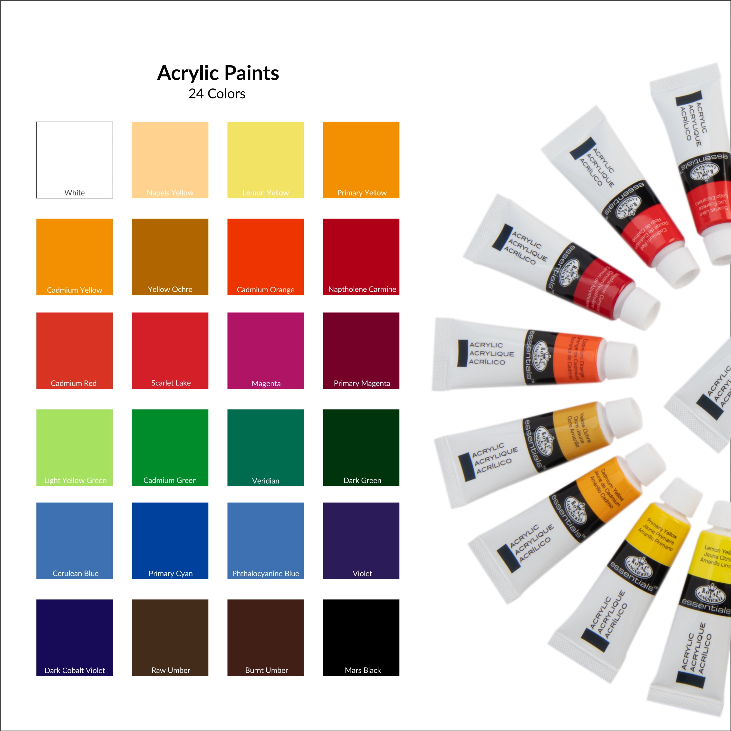 Royal & Langnickel 12 ml Acrylic Paint Set, 24 Colors