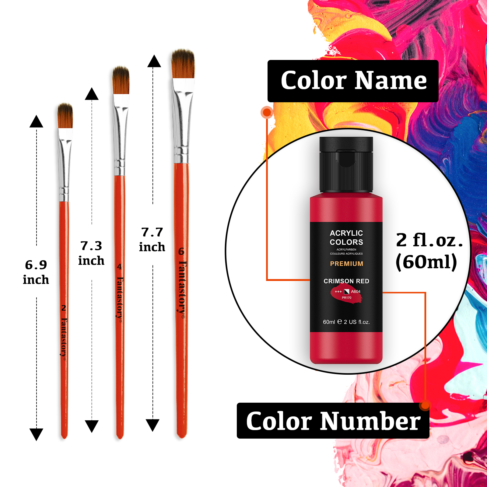 Fantastory 2 oz Acrylic Paint Set, 24 Pieces