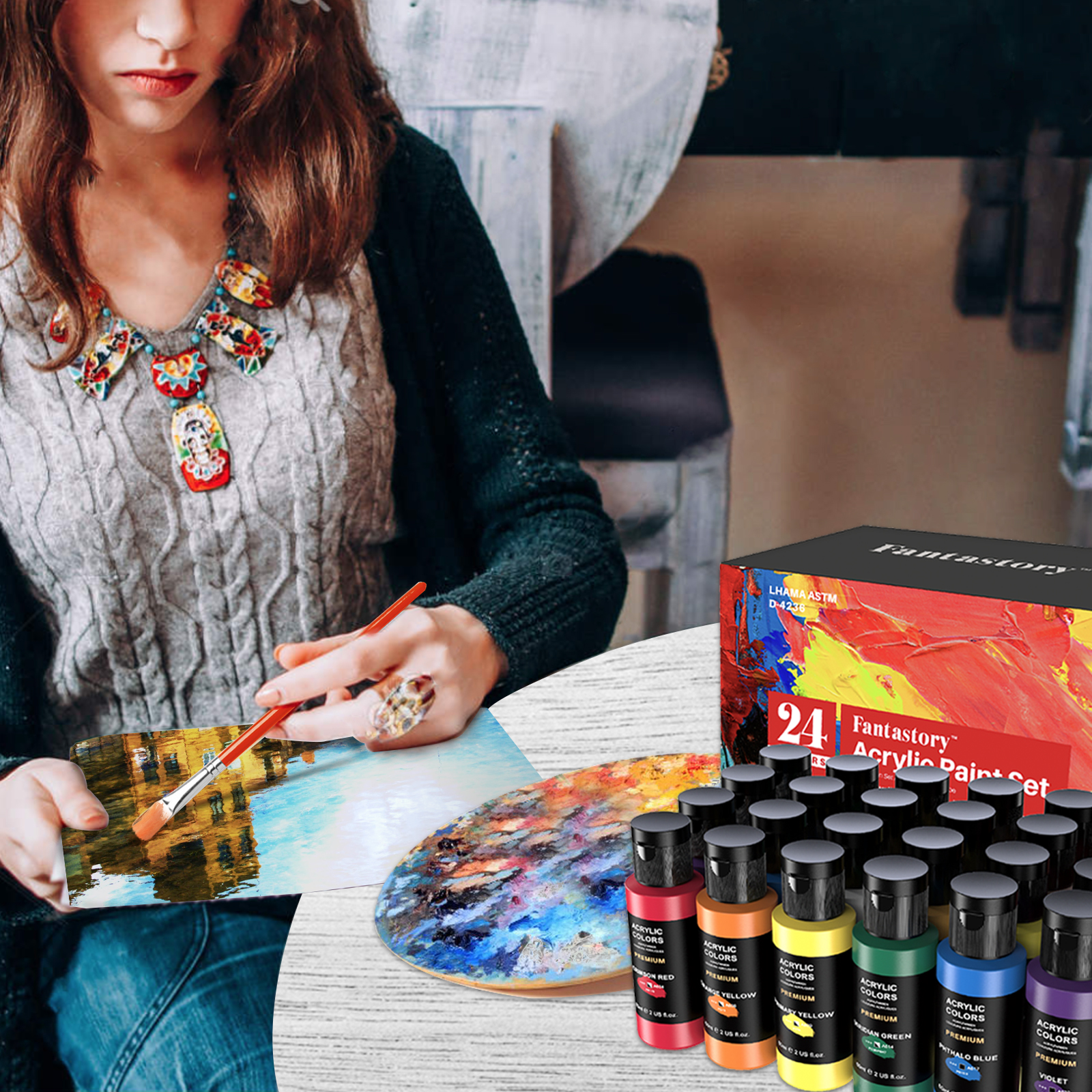 Fantastory 2 oz Acrylic Paint Set, 24 Pieces