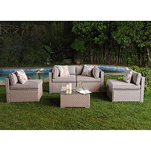 5-Piece Gray Outdoor Wicker Furniture Set with Cushions