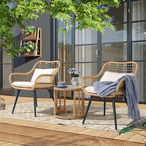 Outdoor Wicker Bistro Set with Round Table