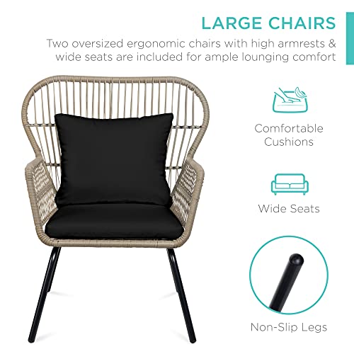 Outdoor Wicker Bistro Set w/ Ergonomic Chairs & Table