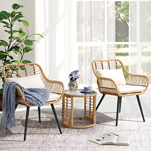 Outdoor Wicker Bistro Set with Round Table