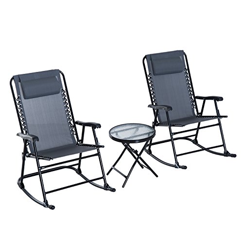 Outsunny Rocking Bistro Set with Glass Tabletop, Grey