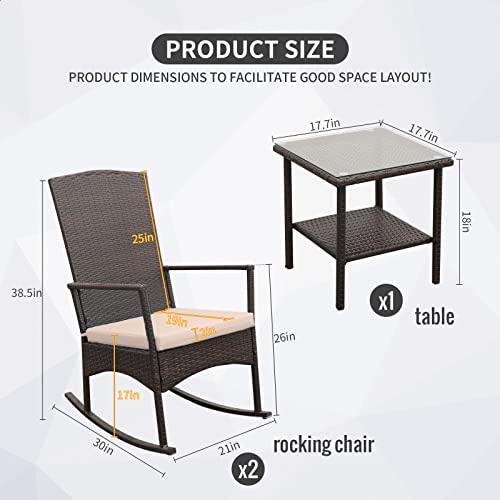 3-Piece Outdoor Wicker Rocking Chair Set