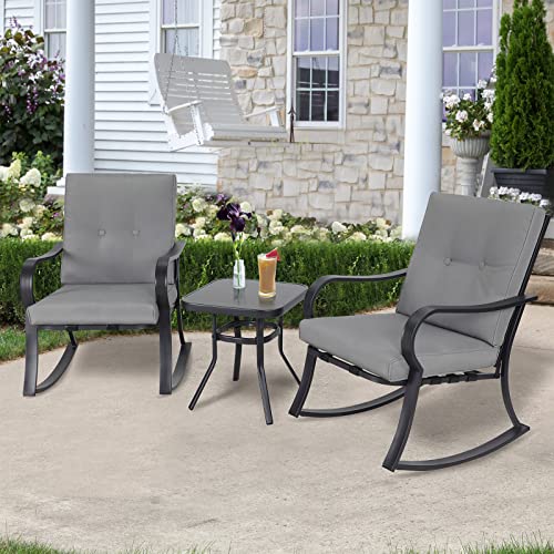Gray Patio Rocking Chairs Set with Coffee Table
