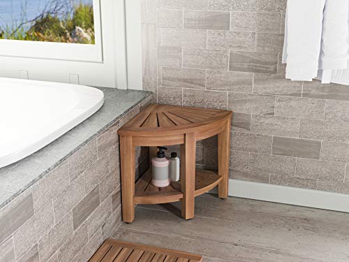 Teak Shower Bench with Shelf - 15.5" Corner