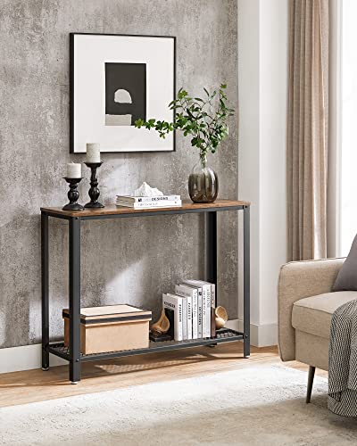 Industrial Style Console Table with Mesh Shelf