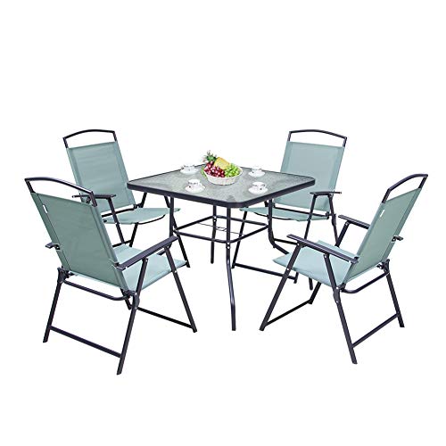 5-Piece Patio Set with Glass Table & Folding Chairs