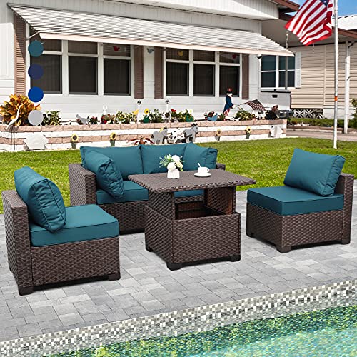 5-Piece Outdoor Wicker Sofa Set with Storage Table