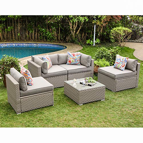 5-Piece Gray Outdoor Wicker Furniture Set with Cushions