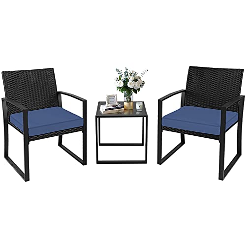 Navy 3-Piece Bistro Set with Cushions & Table