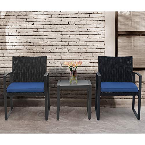 Navy 3-Piece Bistro Set with Cushions & Table