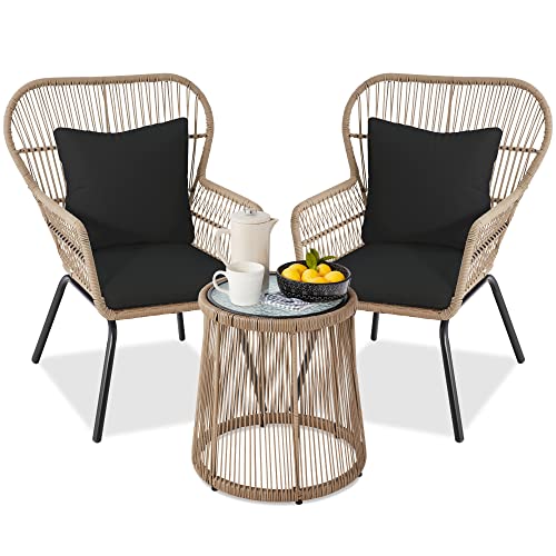 Outdoor Wicker Bistro Set w/ Ergonomic Chairs & Table
