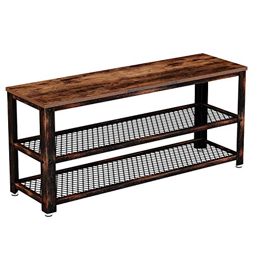 3-Tier Rustic Shoe Bench with Steel Frame