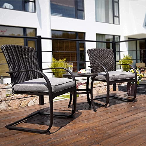 3-Piece Outdoor Wicker Bistro Set with Rocking Chairs