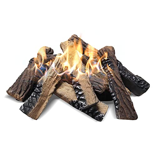Realistic Ceramic Gas Fireplace Logs - Set of 10