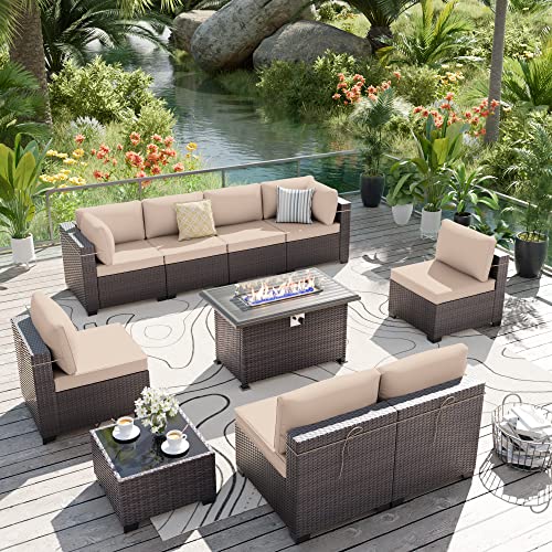 10-Piece Outdoor Sectional Sofa Set with Fire Pit