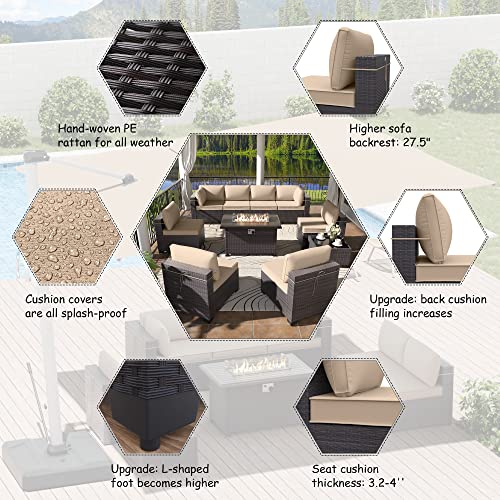10-Piece Outdoor Sectional Sofa Set with Fire Pit