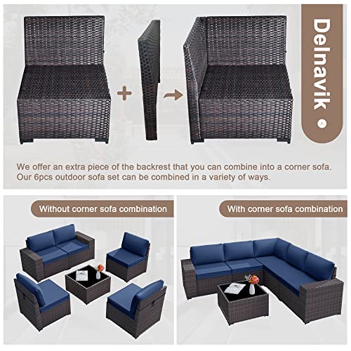 6-Piece Wicker Patio Sofa Set - Navy Blue