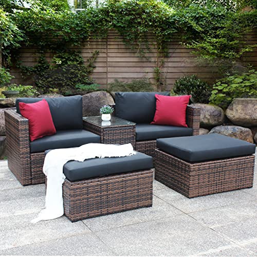 Brown Wicker Patio Chat Set with Sofa & Table