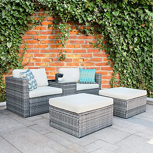 Gray Wicker Conversation Set with Table & Cover
