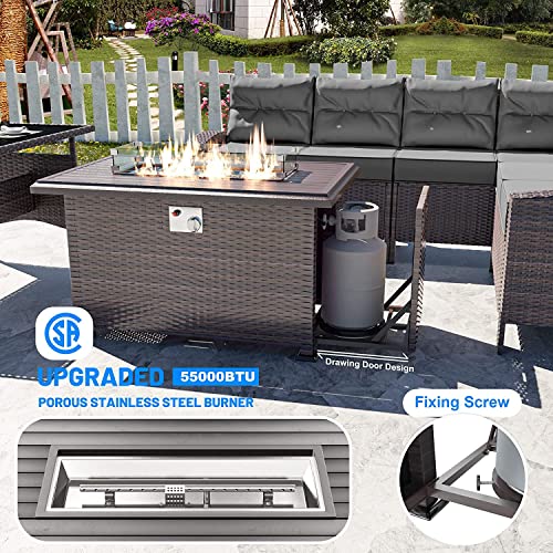 8-Piece Patio Wicker Rattan Furniture Set with Fire Pit