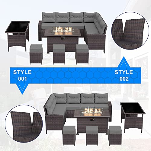 8-Piece Patio Wicker Rattan Furniture Set with Fire Pit