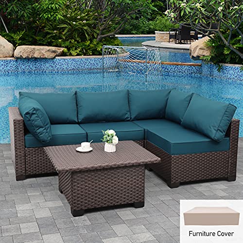 5-Piece Outdoor Wicker Sofa Set with Storage Table