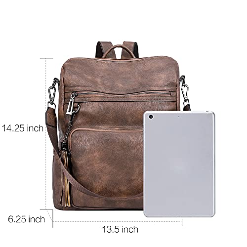 Large leather backpack purse for concealed carry in coffee