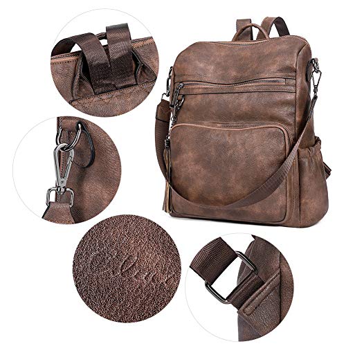 Large leather backpack purse for concealed carry in coffee