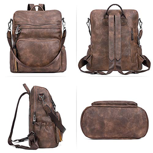 Large leather backpack purse for concealed carry in coffee