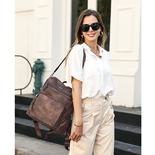 Large leather backpack purse for concealed carry in coffee