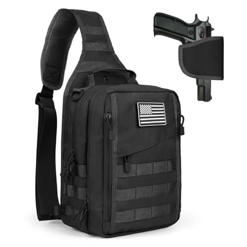Black Tactical Sling Bag with Pistol Holster