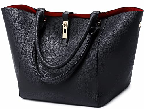 Women's Leather Work Tote for Concealed Carry Black