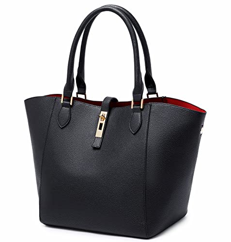 Women's Leather Work Tote for Concealed Carry Black