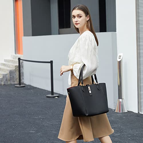 Women's Leather Work Tote for Concealed Carry Black