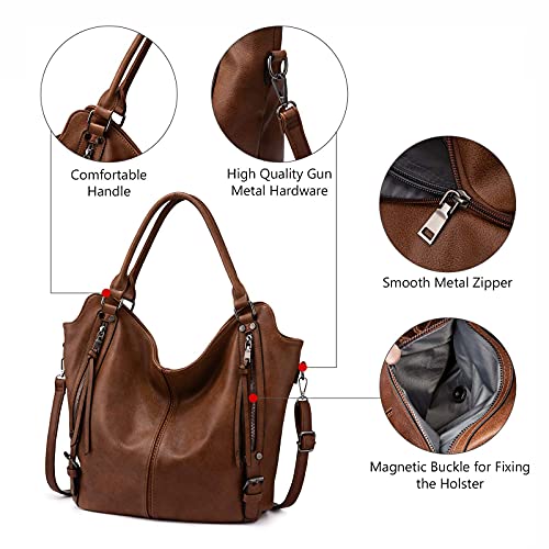 Women's Leather Concealed Carry Hobo Purse with Detachable Holster